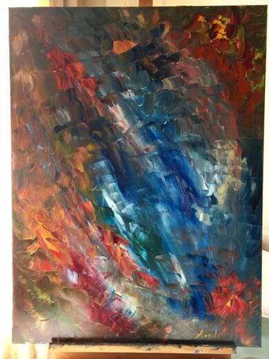 Fiery Hope: Fueled for a Good Day; 30" x 40" oil on canvas (purchased, Art of Beaufort gallery))